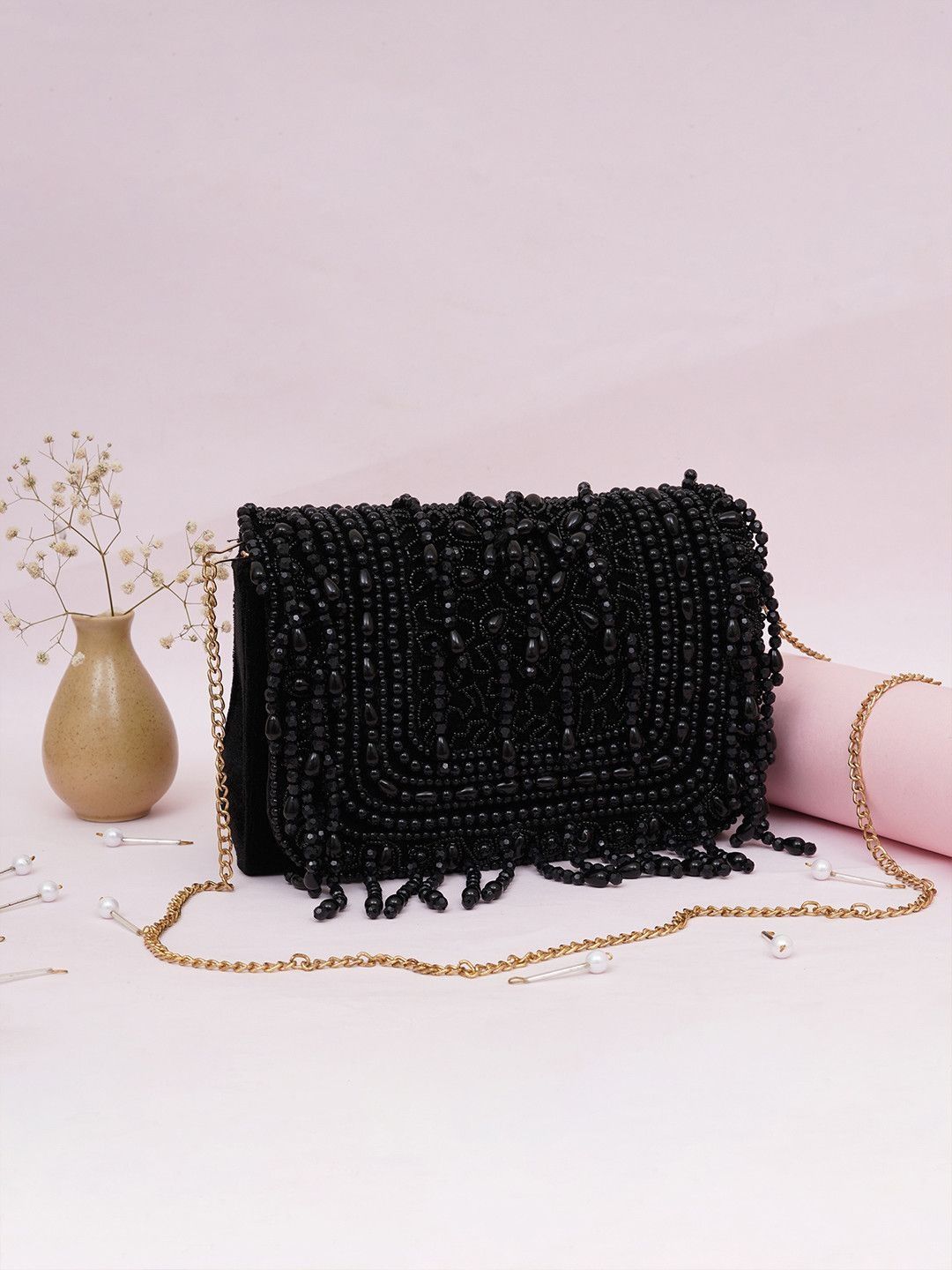 Anouk Embroidered Box Clutch With Shoulder Strap