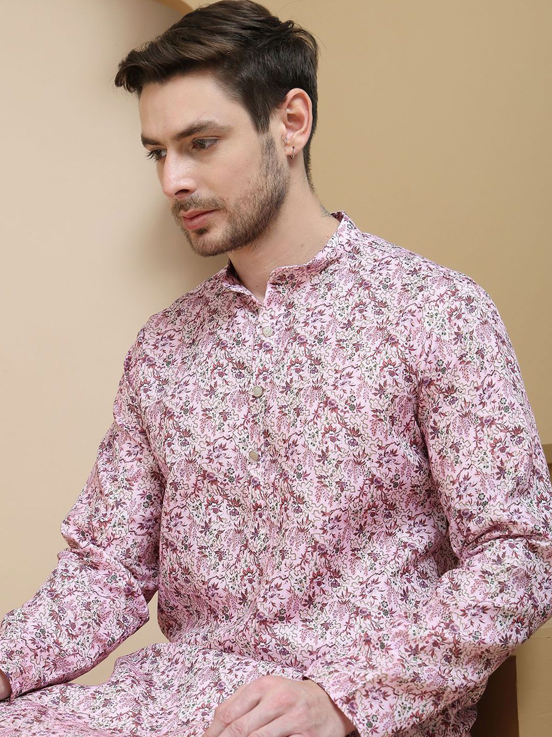 Anouk Floral Printed Mandarin Collar Cotton Kurta