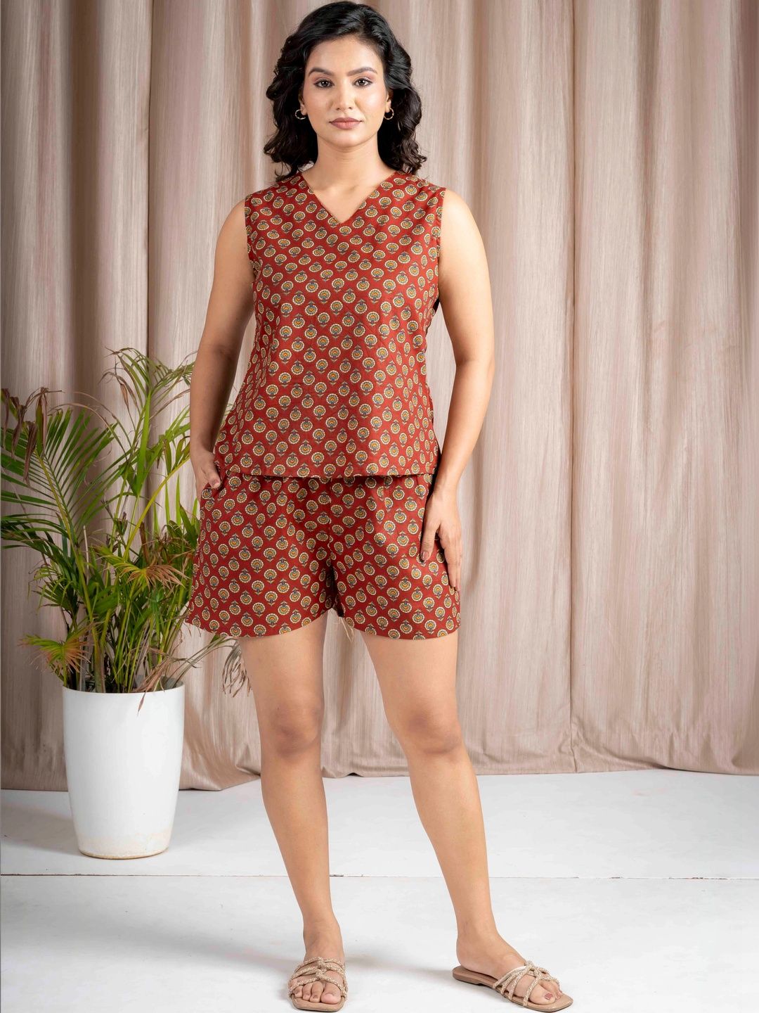 clothonus Women Printed Pure Cotton Top & Shorts