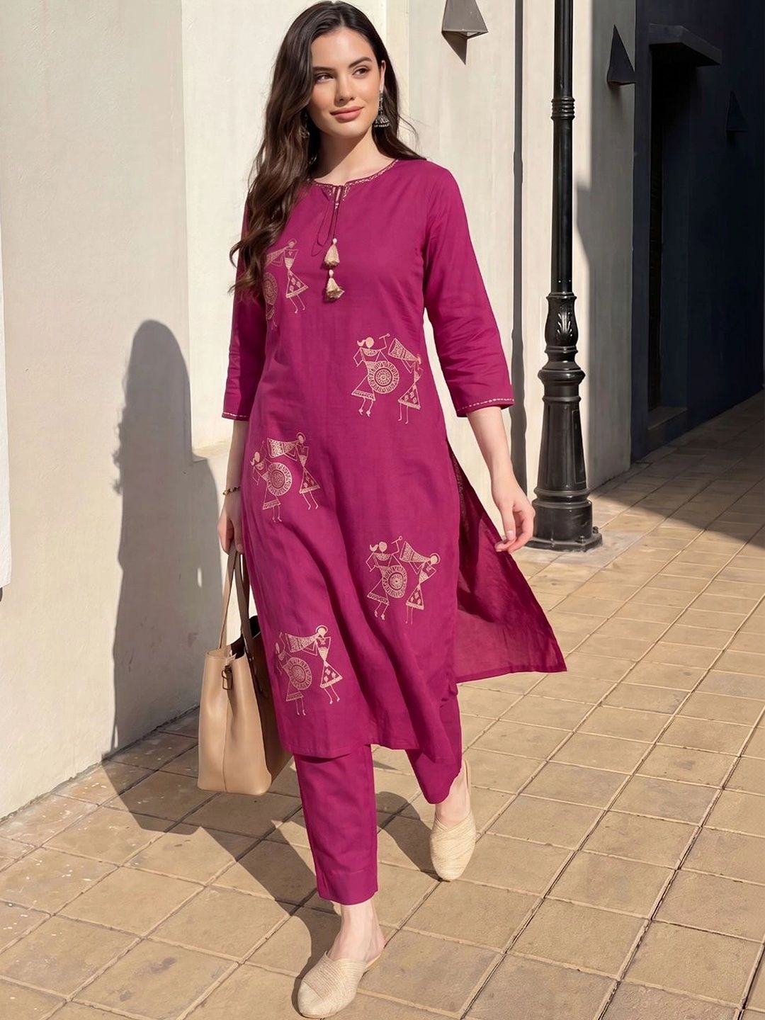 Indo Era Women Ethnic Motifs Printed Regular Pure Cotton Kurta with Trousers