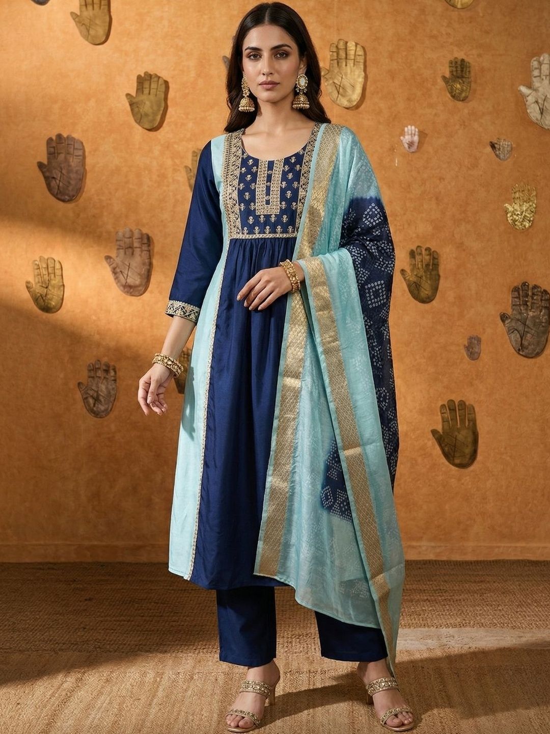 Anouk Women Ethnic Motifs Embroidered Regular Thread Work Kurta with Trousers & With Dupatta