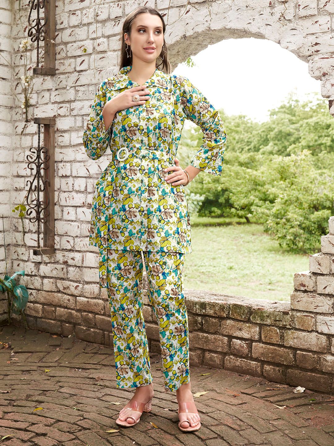 Buy Anouk Printed Shirt Collar Neck Tunic & Flared Trouser Co Ords -  - Apparel for Women