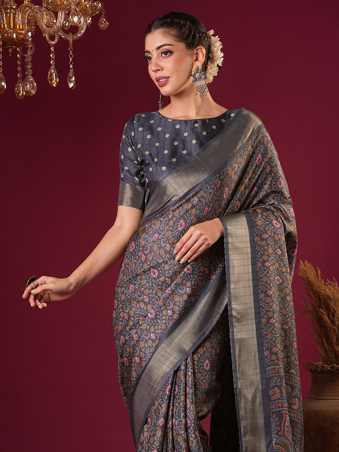 Anouk Floral Silk Blend Sungudi Saree