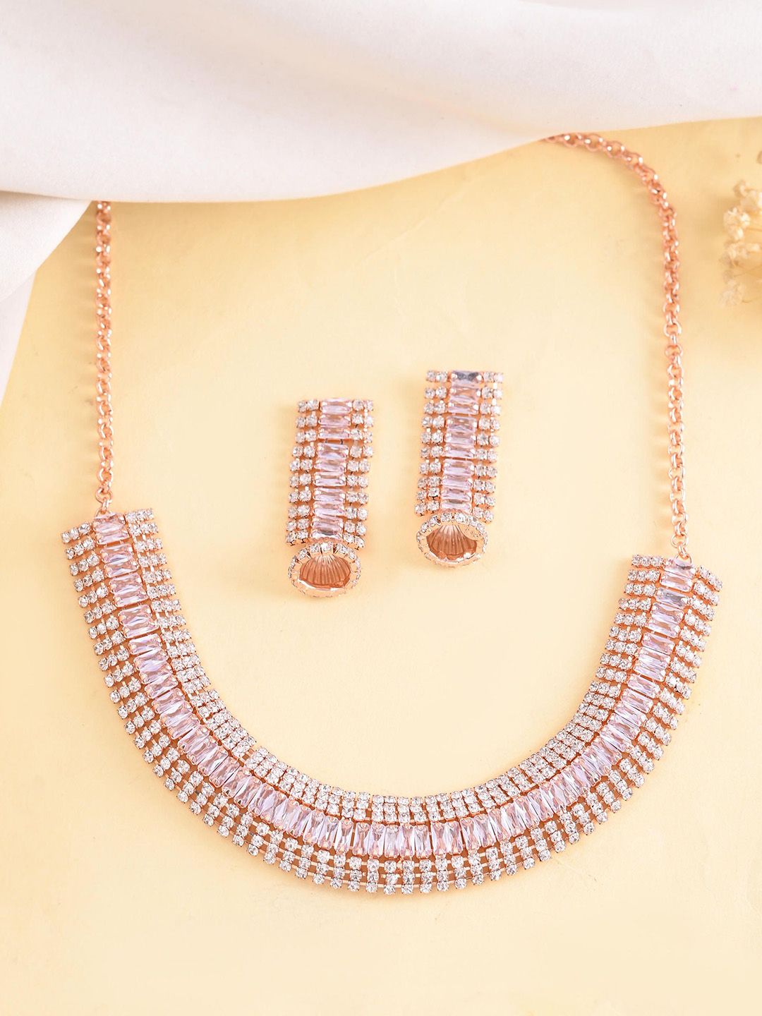 Rose Gold-Plated Artificial Stones Studded Choker Jewellery Set