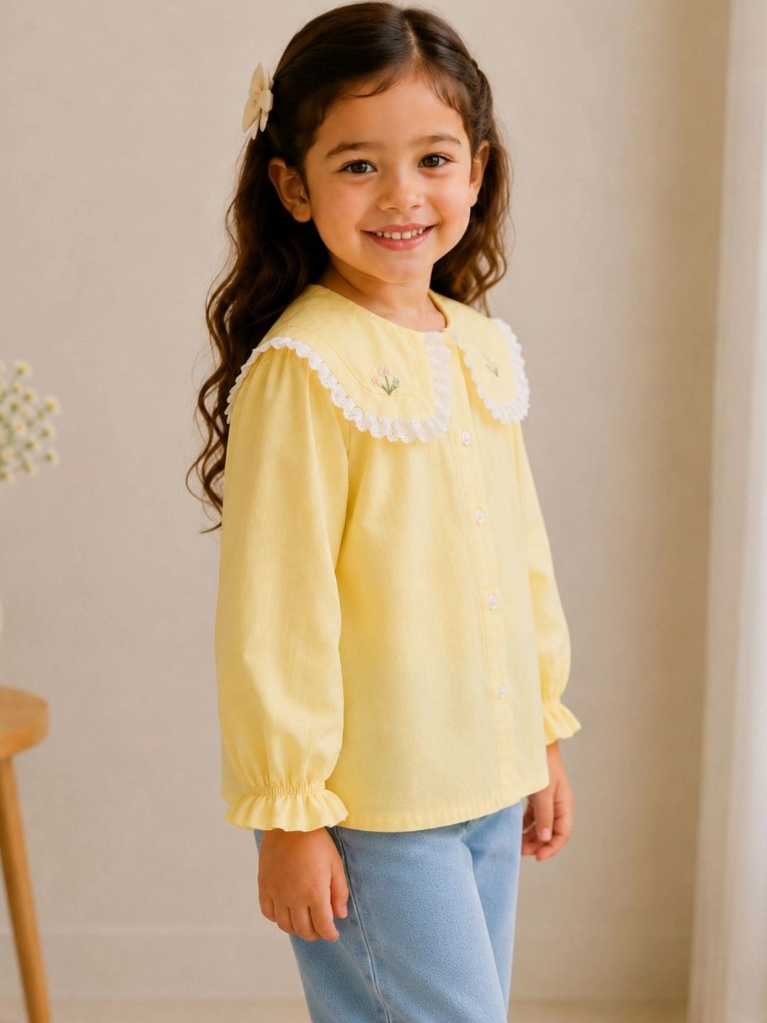 Embroidered Peter Pan Collar Cotton Top 2
