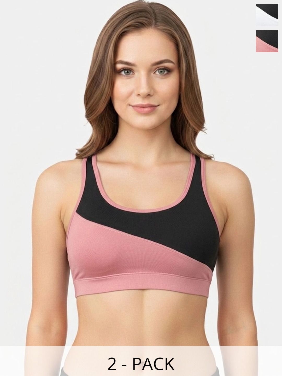 DressBerry Polyester Wireless Non Padded Seamed Full Coverage Pack of 2 Sports Bra for Women