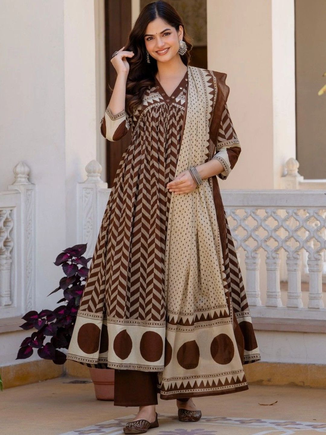 Anouk Women Printed Regular Pure Cotton Kurta with Palazzos & With Dupatta