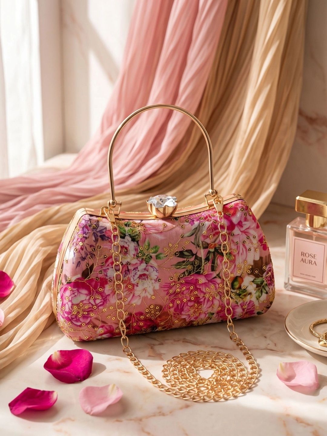 MISHA Printed Embellished Box Clutch