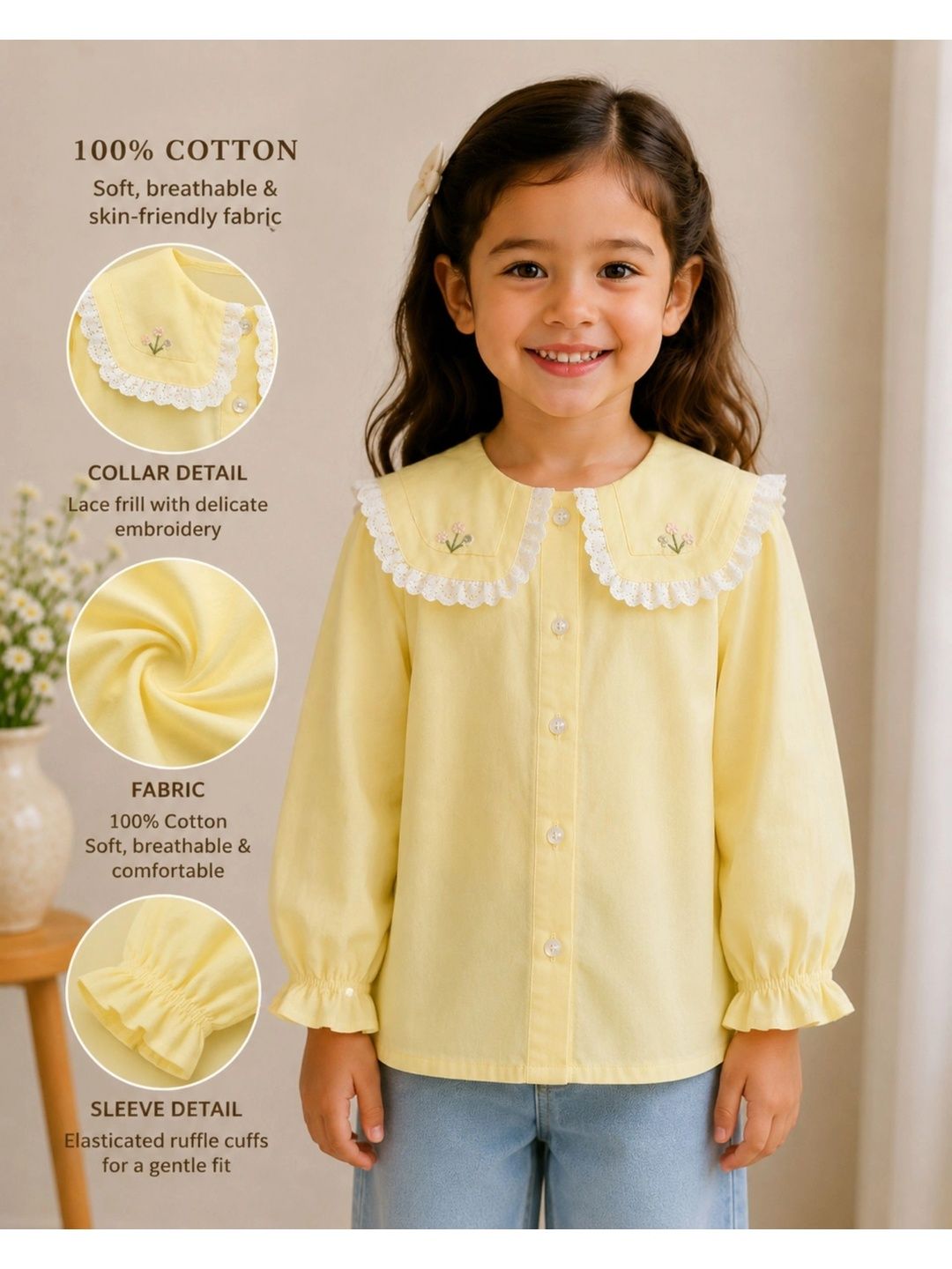 Embroidered Peter Pan Collar Cotton Top 4