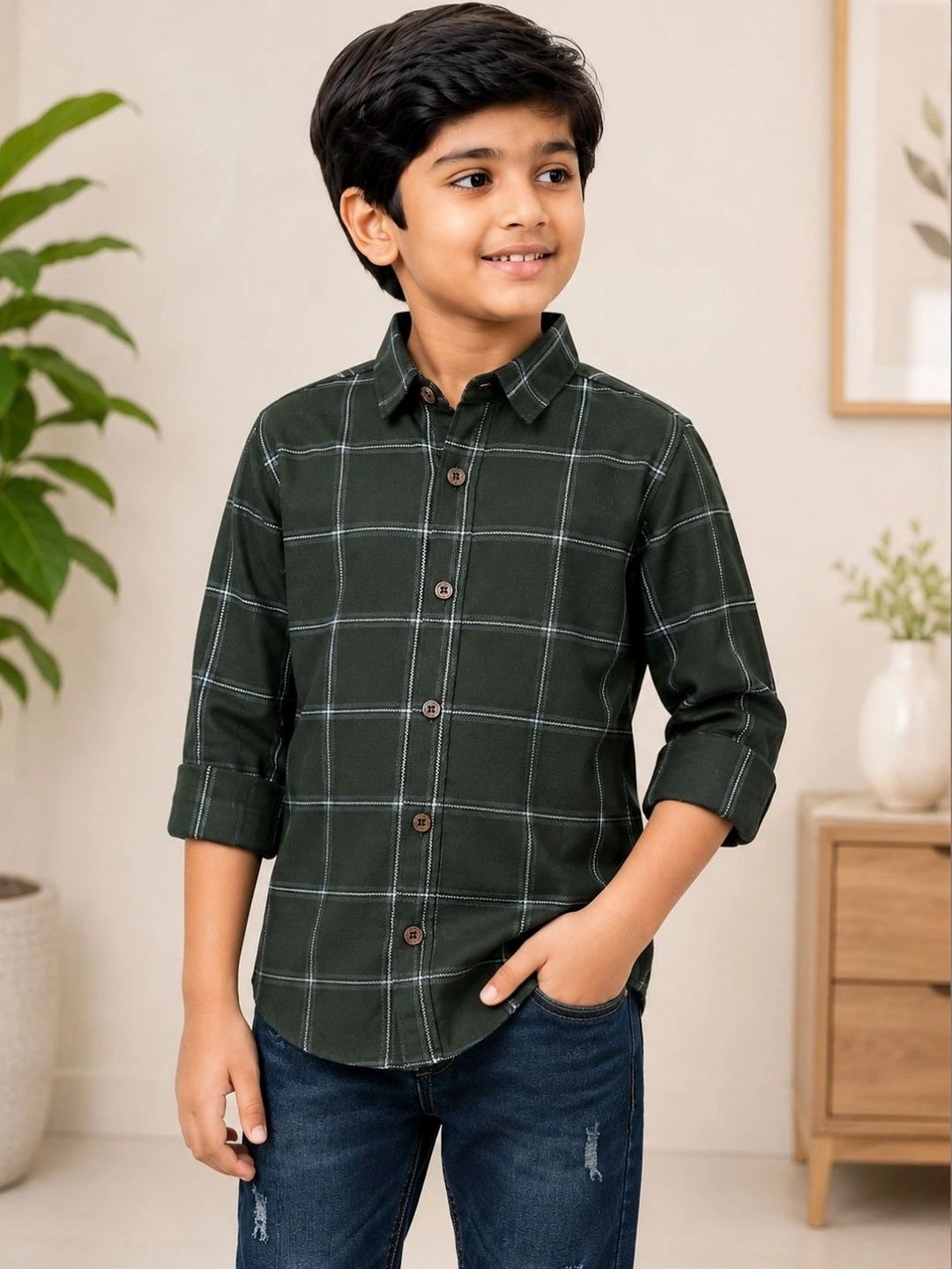 JEE-9 Boys Comfort Gingham Checks Checked Casual Shirt