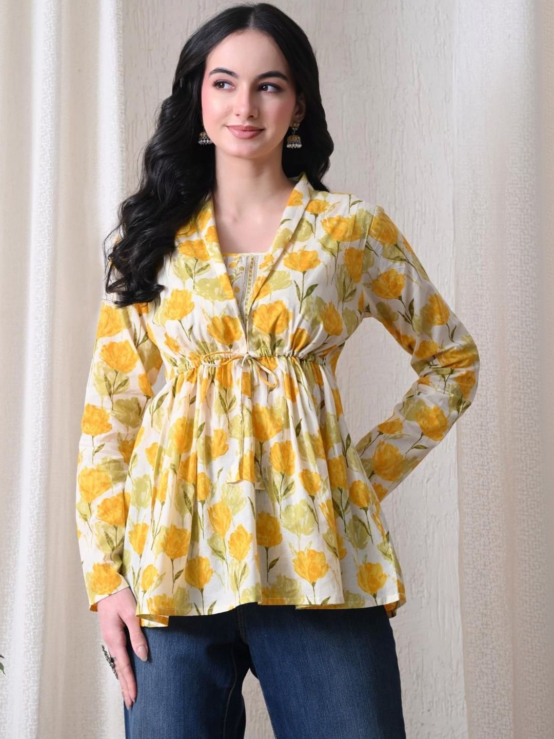 Anouk Mirage Floral Printed V-Neck Pure Cotton Blend Kurti