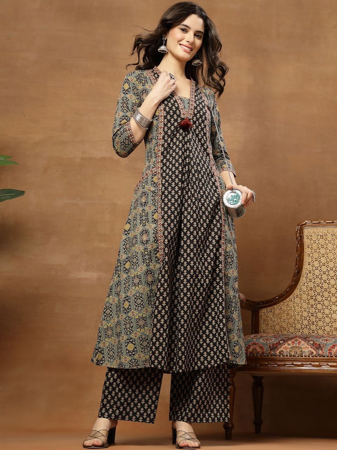 Anouk Mirage Women Ethnic Motifs Printed Regular Pure Cotton Kurta with Palazzos