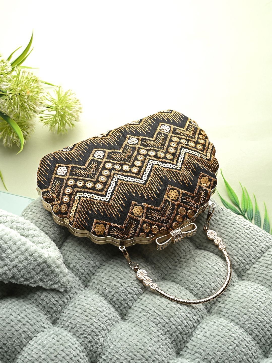 Anouk Embroidered Embellished Box Clutch