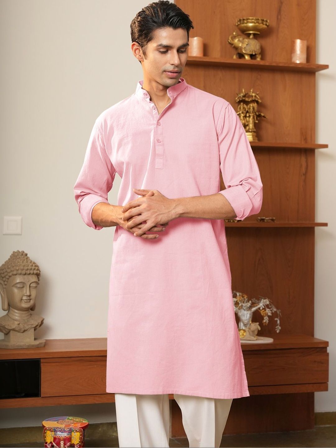 Anouk Men Pure Cotton Solid Knee Length Straight Kurta