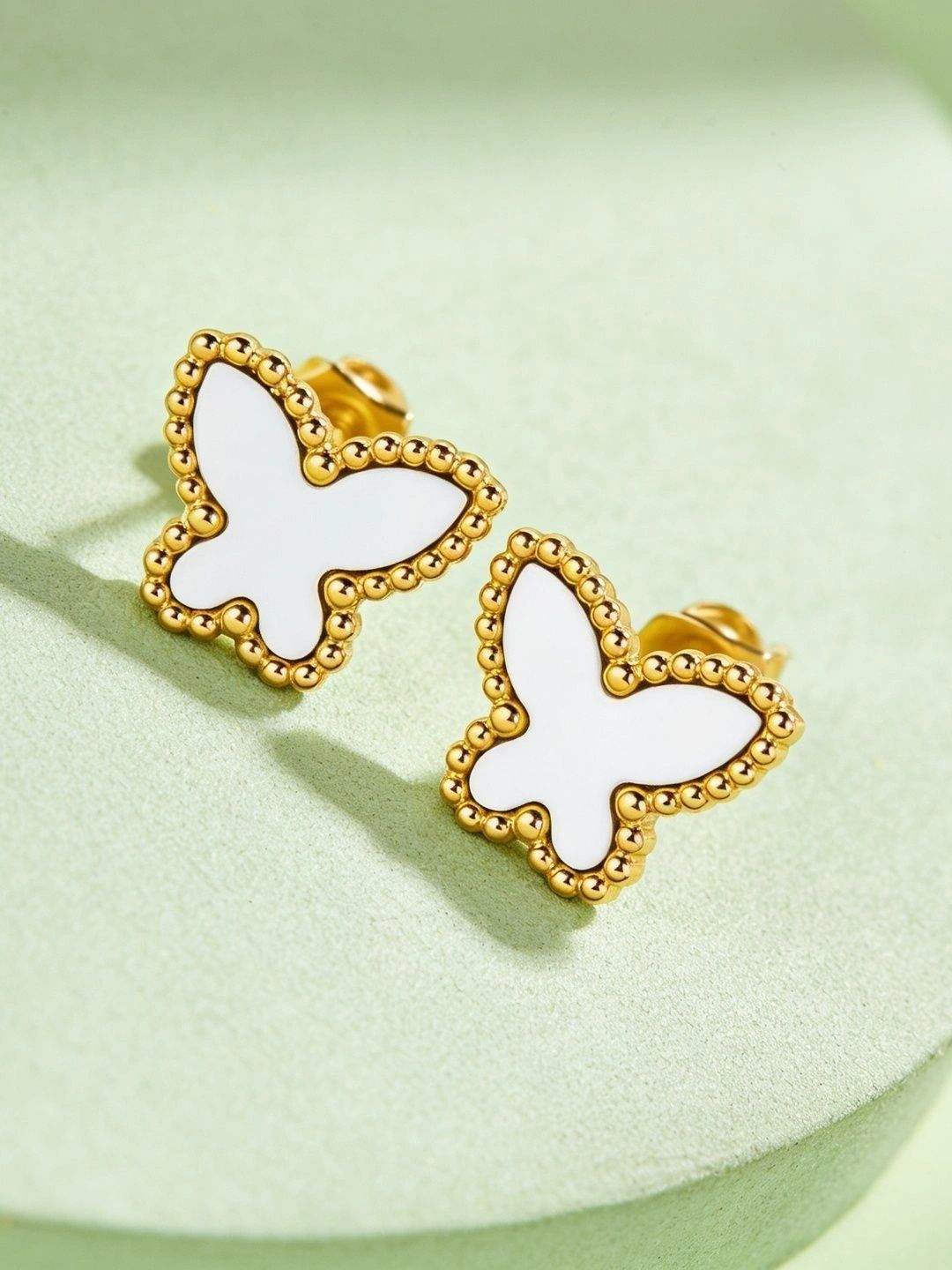ELRA 18k Gold Plated Stainless Steel Waterproof & Anti-Tarnish Ivory Flutter Studs
