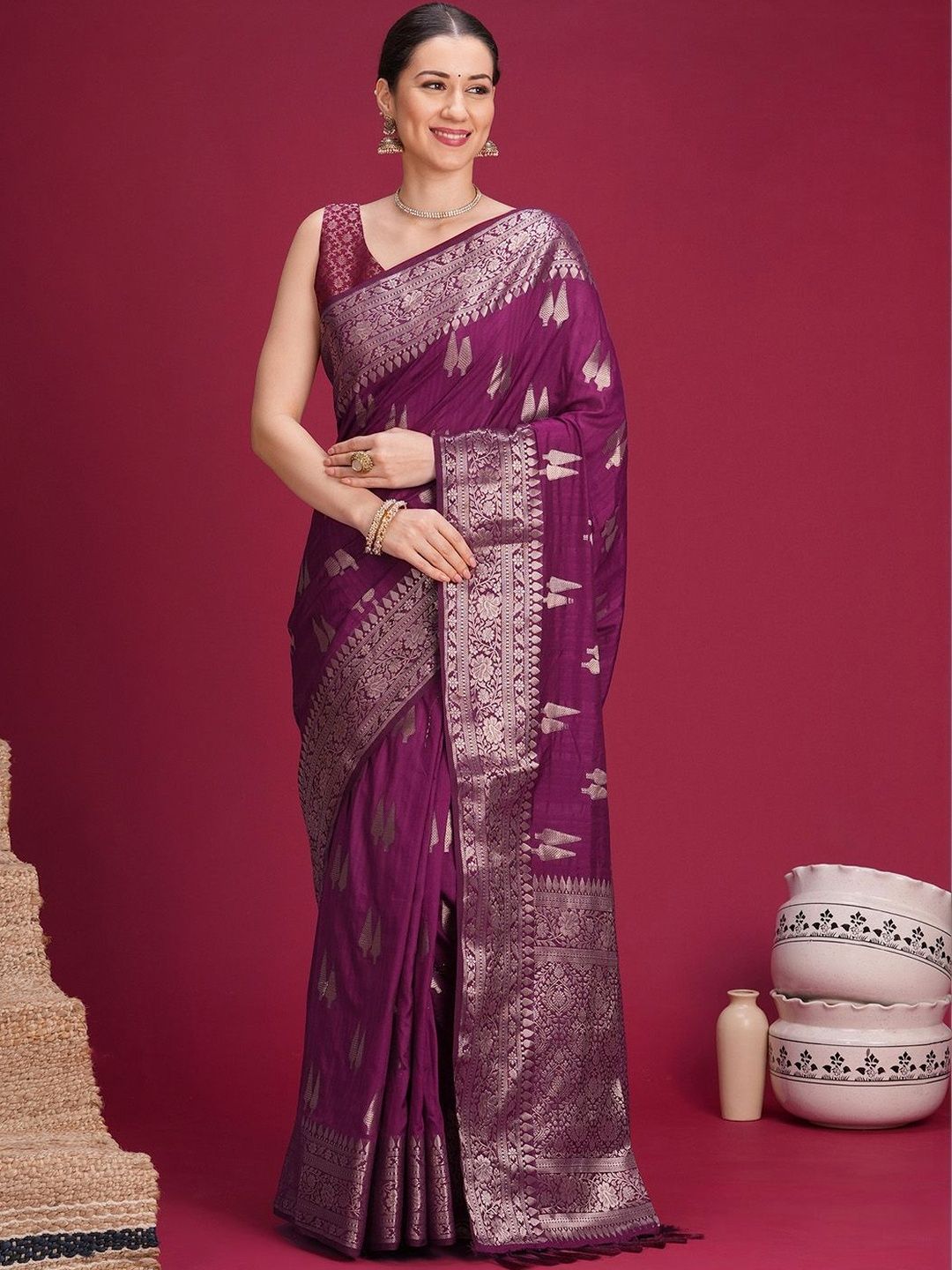 Anouk Ethnic Motifs Zari Silk Blend Handloom Banarasi Saree