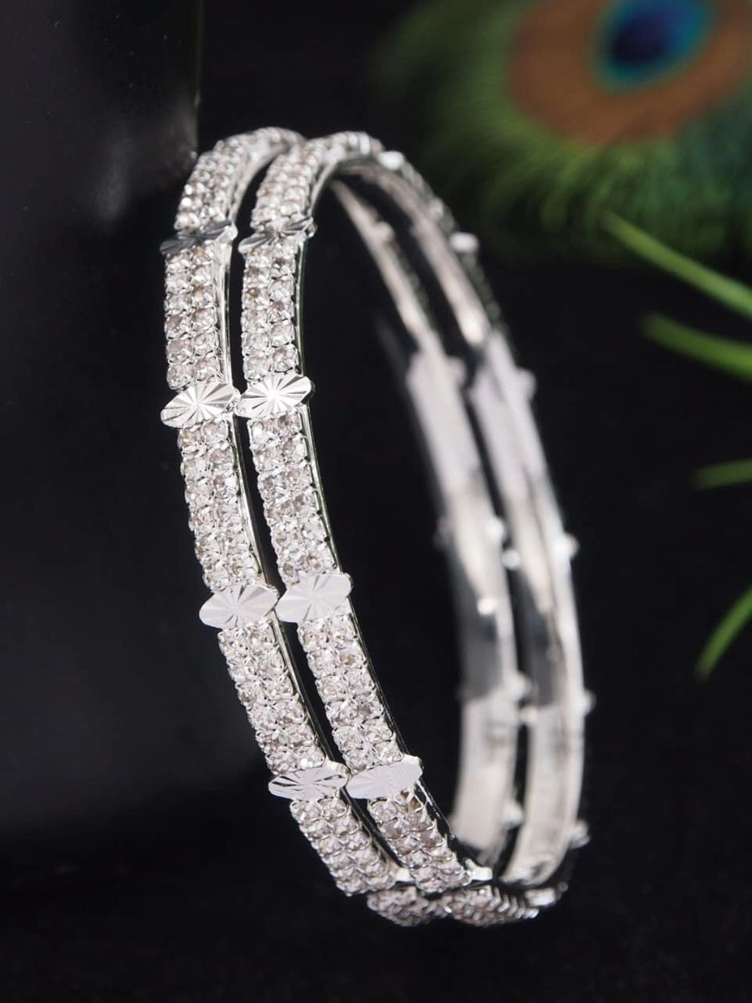 Buy SGA FASHION Set Of 2 Silver Plated American Diamond Stones Studded Bangles -  - Accessories for Women