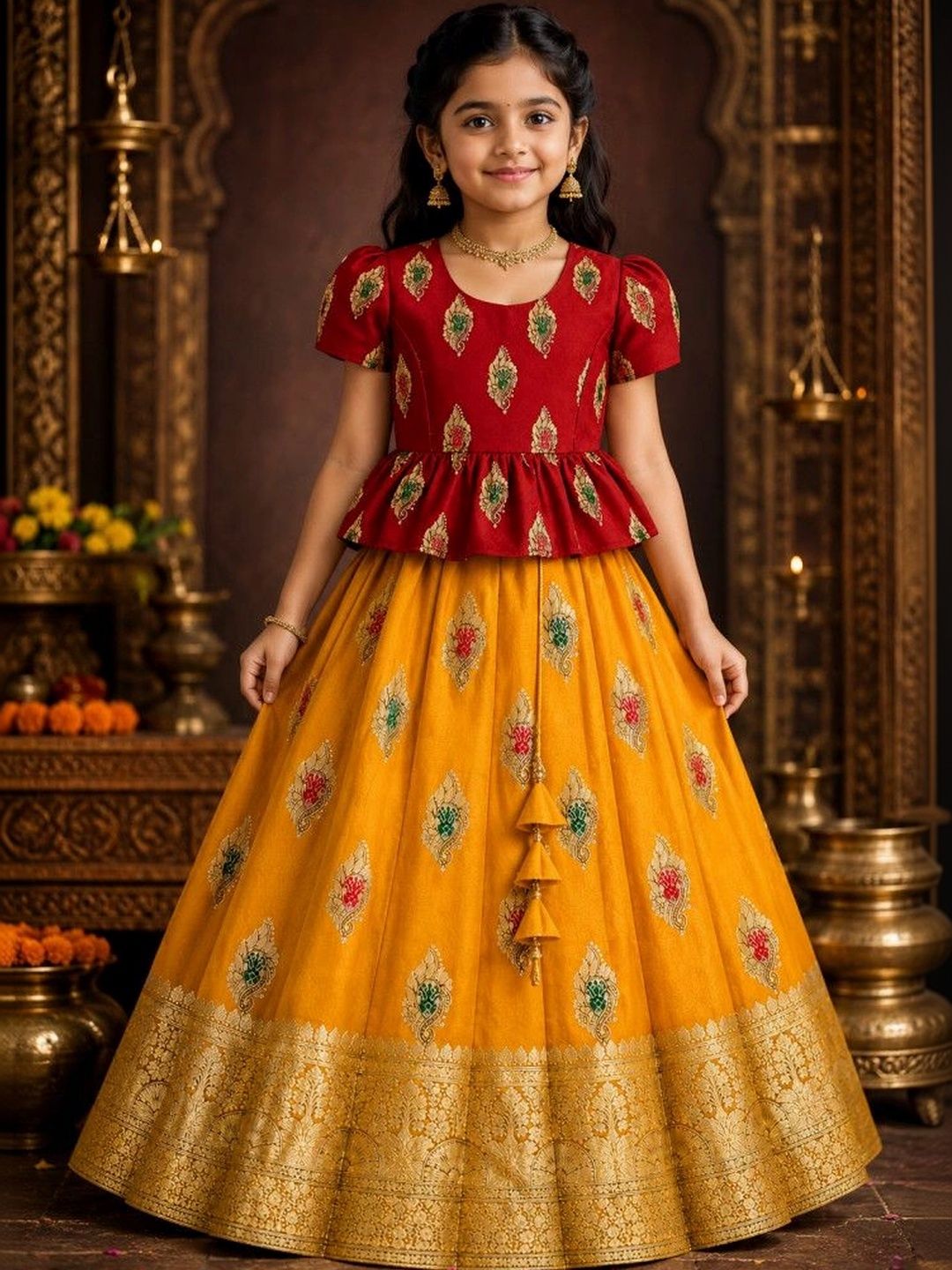 Ethzy Girls Embroidered Thread Work Ready to Wear Lehenga &