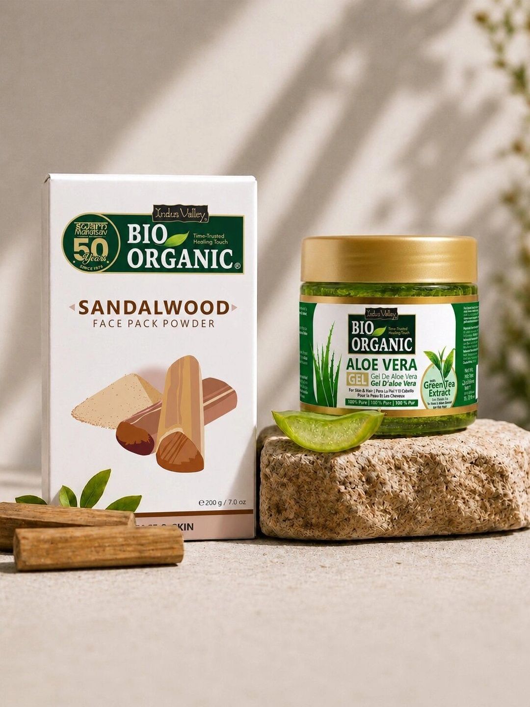 Buy Indus Valley BIO Organic Skin Care Sandalwood Face Pack Powder And Aloevera Gel Combo -  - Personal Care for Unisex