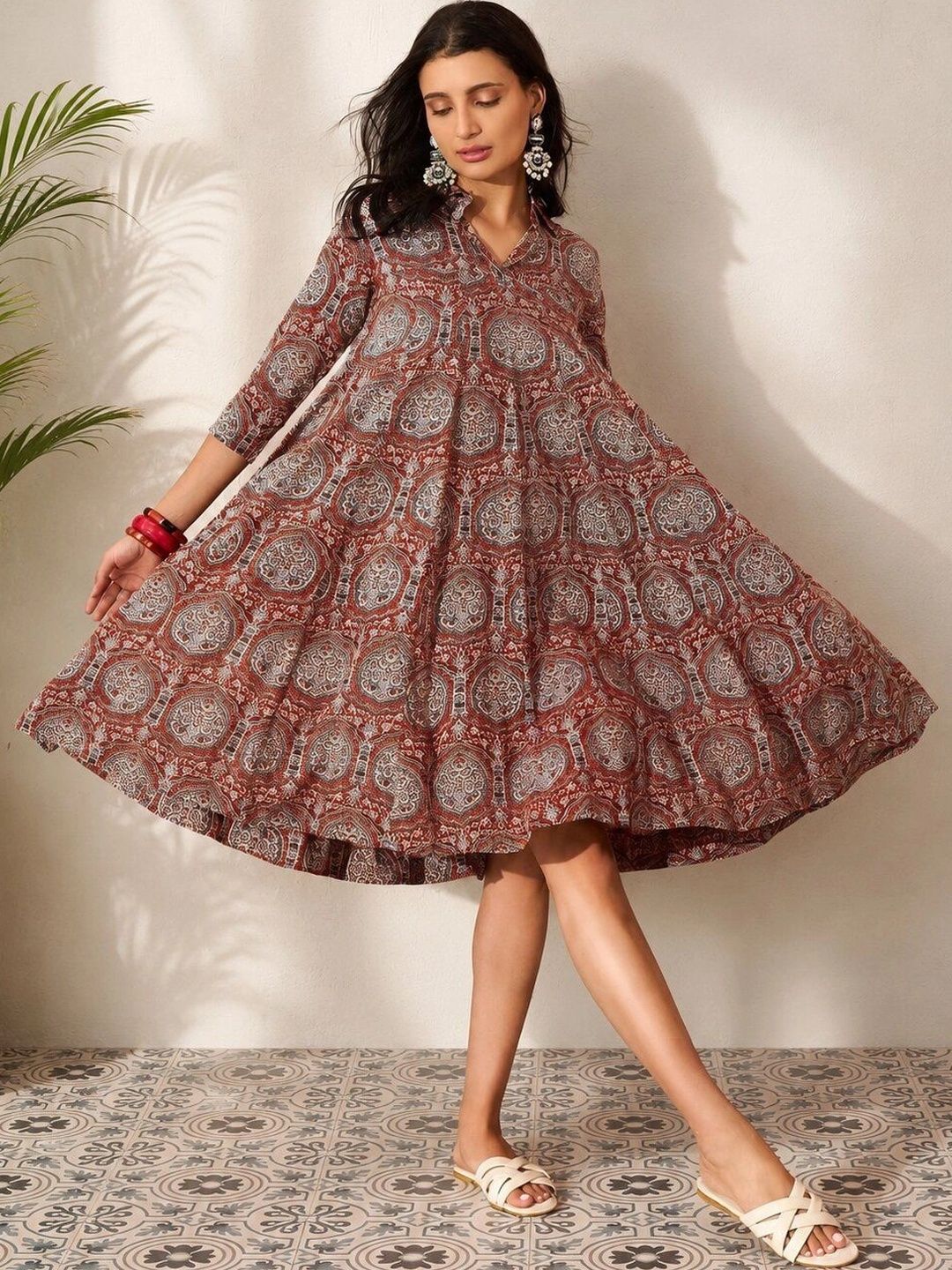 UGMAZ Print Mandarin Collar Ethnic Top
