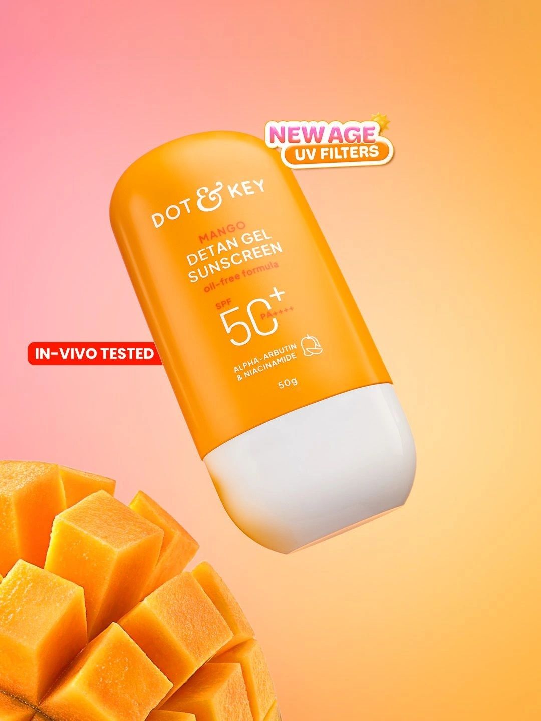 DOT & KEY Mango Detan Gel Sunscreen In-Vivo Tested SPF 50+ PA++++, Oil-Free Formula - 50g