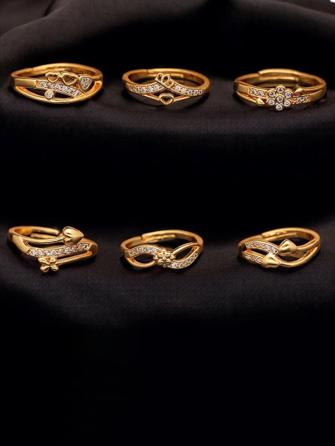 Buy Anouk Set Of 6 Gold Plated American Diamond Studded Adjustable Finger Ring -  - Accessories for Women