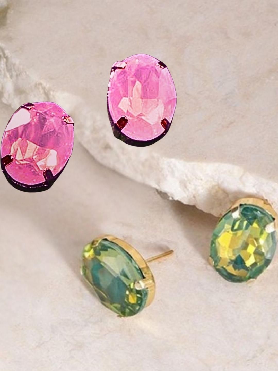 Anouk Pair of 2 Crystals Oval Studs Earrings