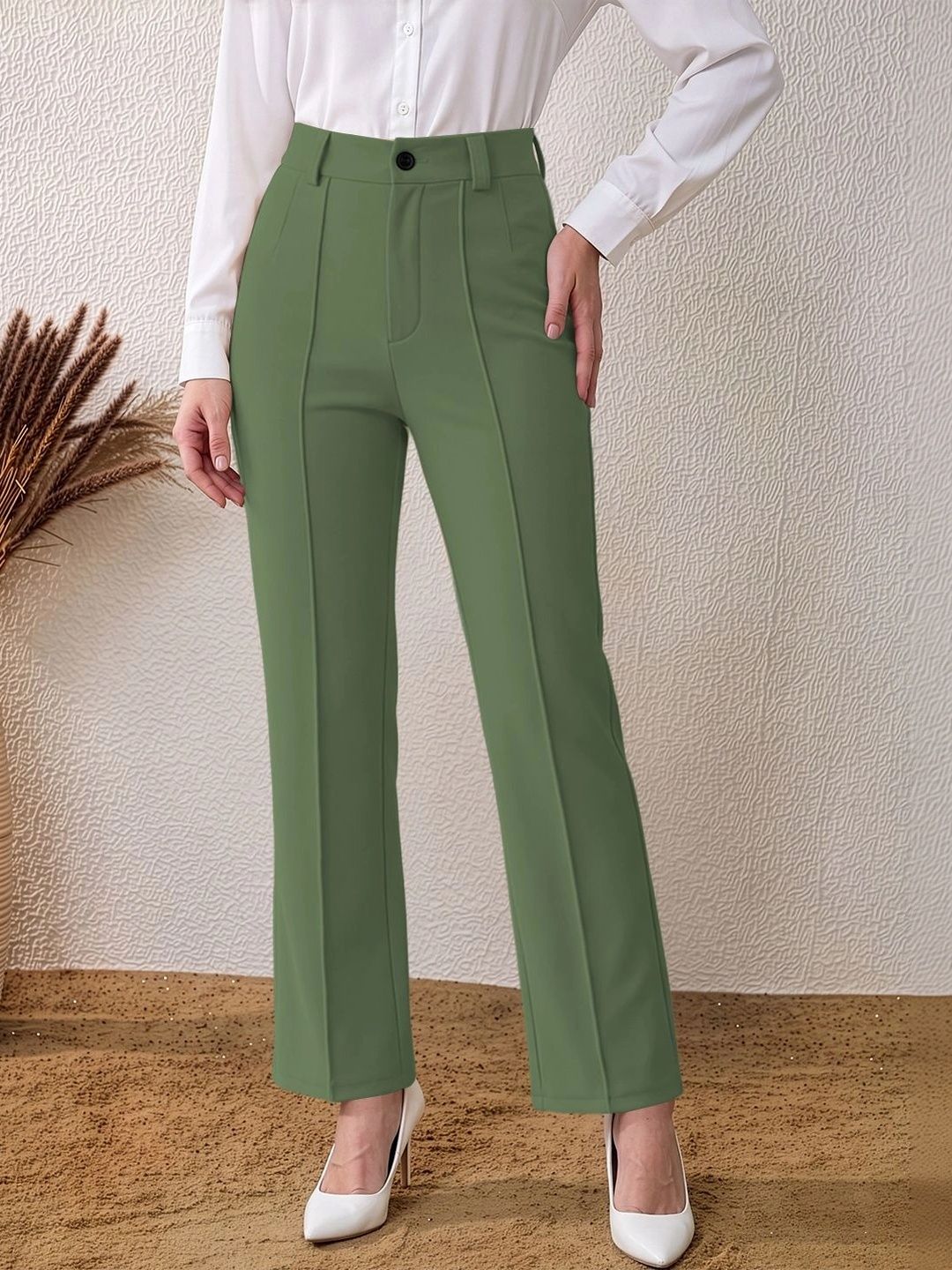 Maheshvi Women Straight Fit High-Rise Trousers