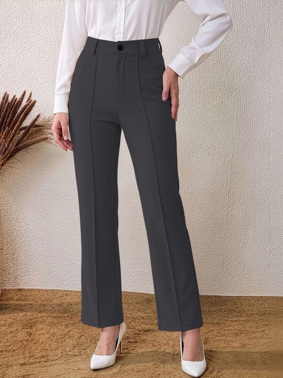 Maheshvi Women Straight Fit High-Rise Trousers
