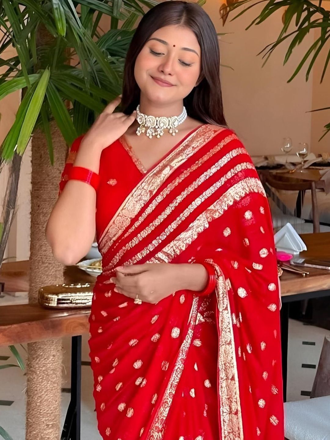 Anouk Embellished Zari Poly Georgette Designer Saree
