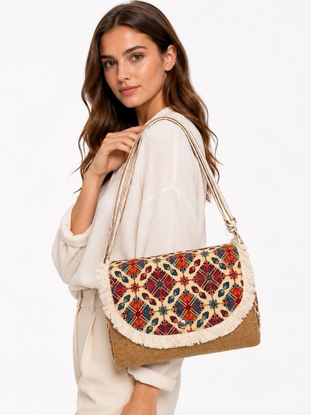 Buy HERE&NOW Geometric Printed Sling Bag With Fringed -  - Accessories for Women