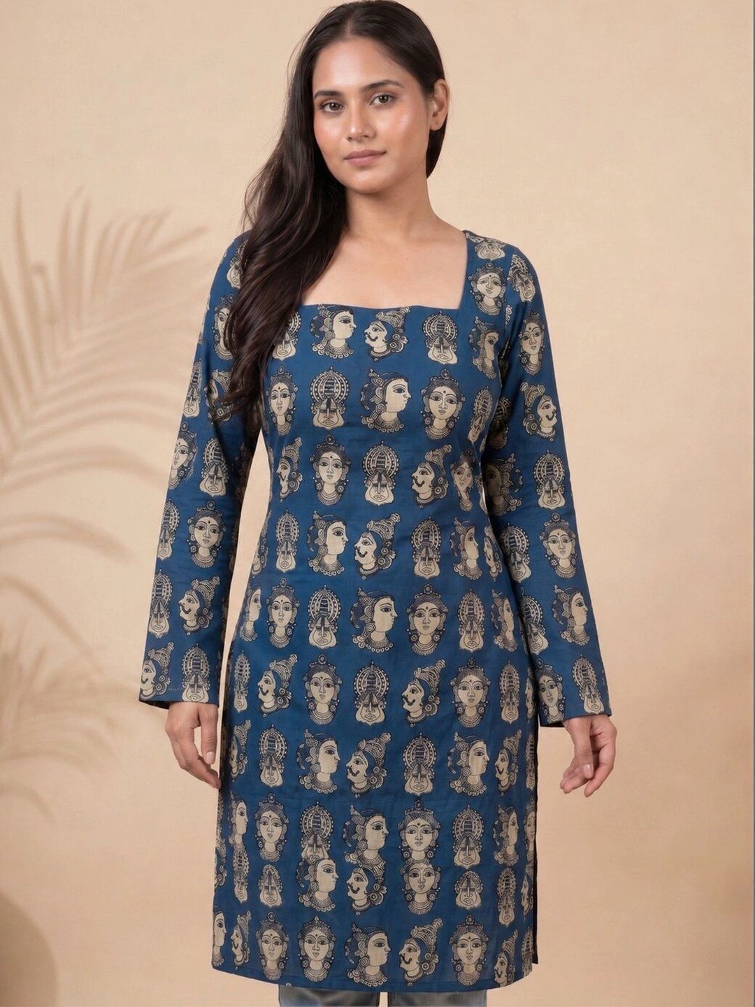 mudscare Ethnic Motifs Printed Square Neck Pure Cotton Kurti