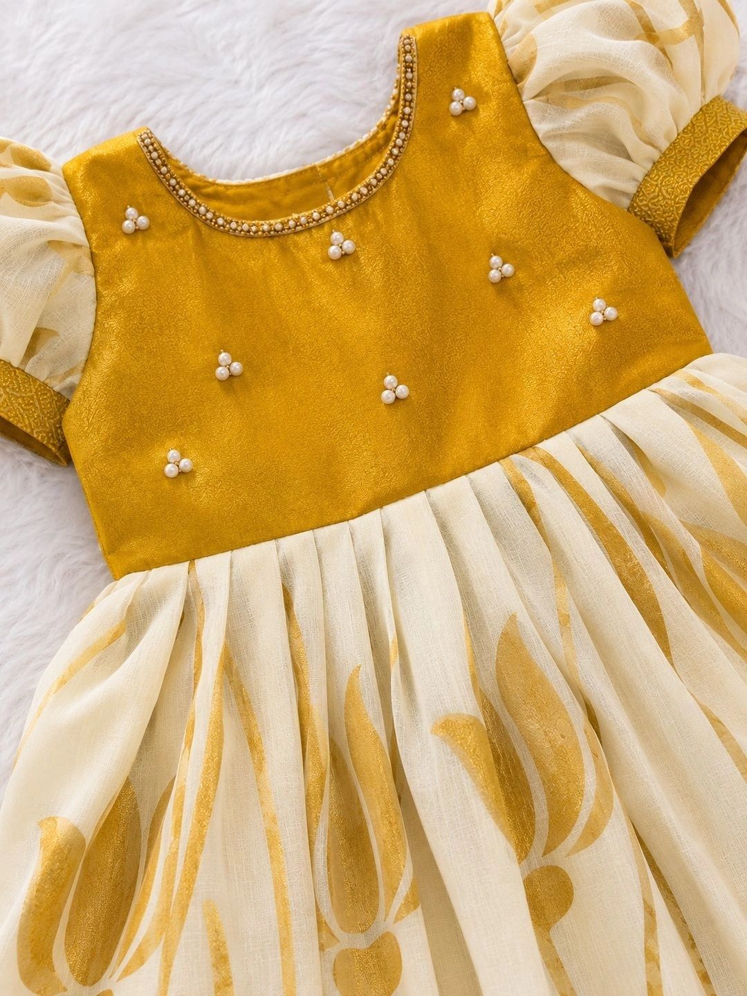 Infant Girls Printed Round Neck A-Line Cotton Ethnic Dresses 2