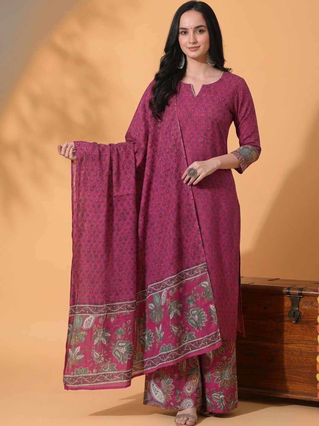 Anouk Women Ethnic Motifs Printed Regular Pure Cotton Kurta with Palazzos & With Dupatta