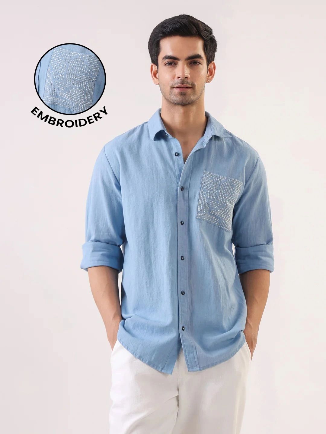 TRULOOM Men Relaxed Fit Solid Spread Collar Cotton Casual Shirt