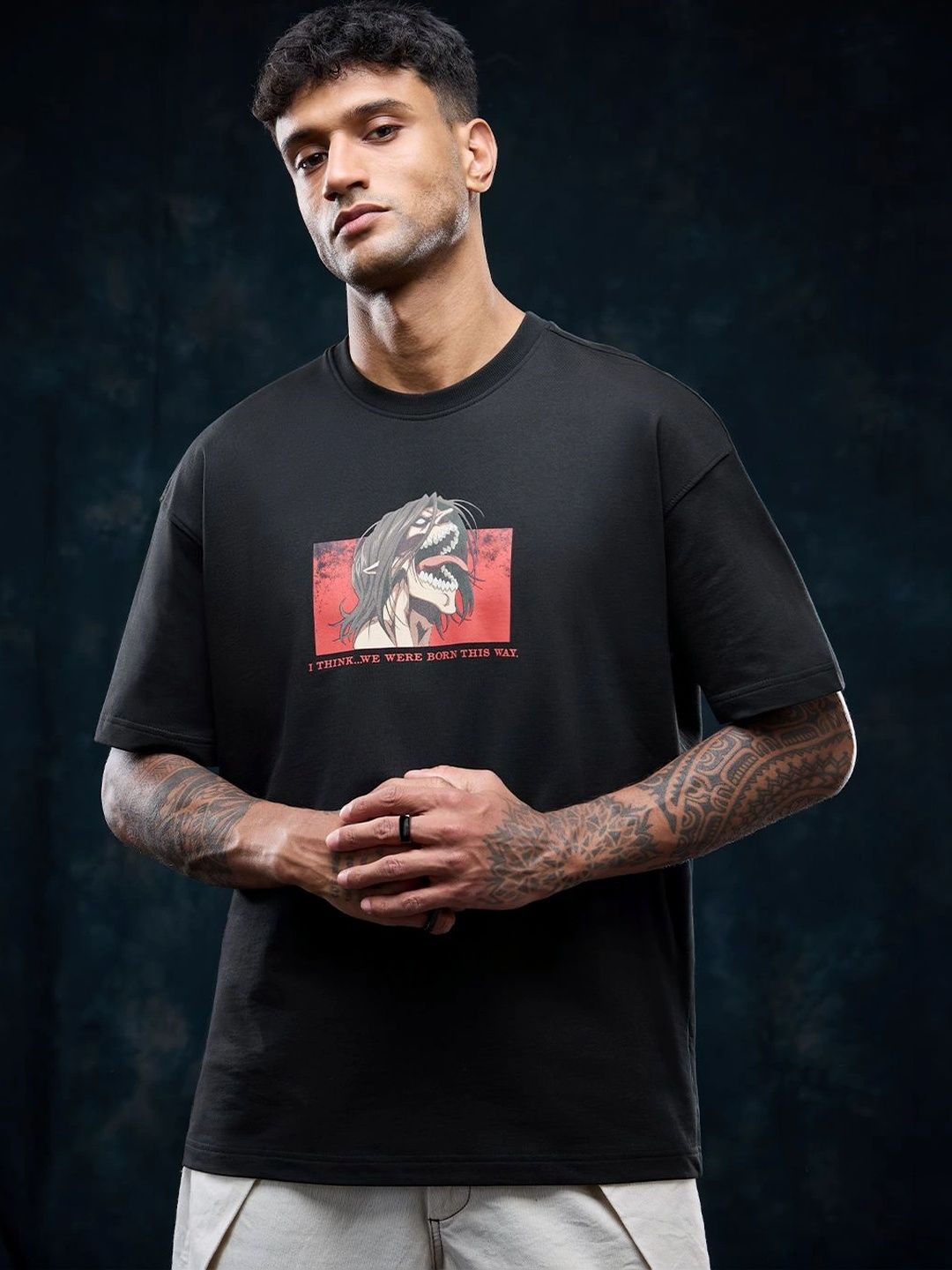 The Souled Store Men Printed Drop-Shoulder Sleeves T-shirt