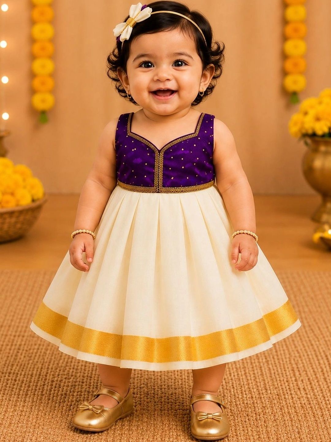 Infant Girls Printed Shoulder Straps A-Line Ethnic Dresses
