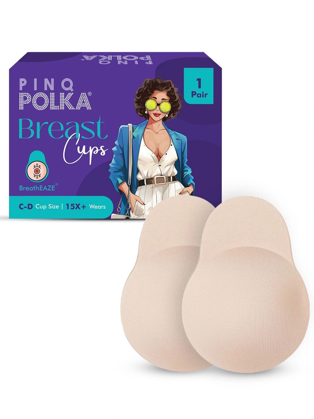 PINQ POLKA Reusable Breast Lift Cup C-D Size Boob Tape Stick On Adhesive Bra Pasties 2 Pcs