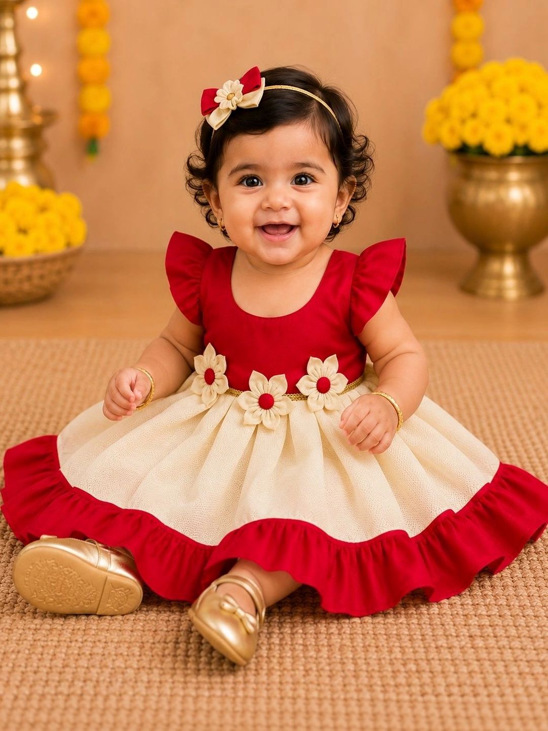 Infant Girls Printed Shoulder Straps A-Line Ethnic Dresses 3