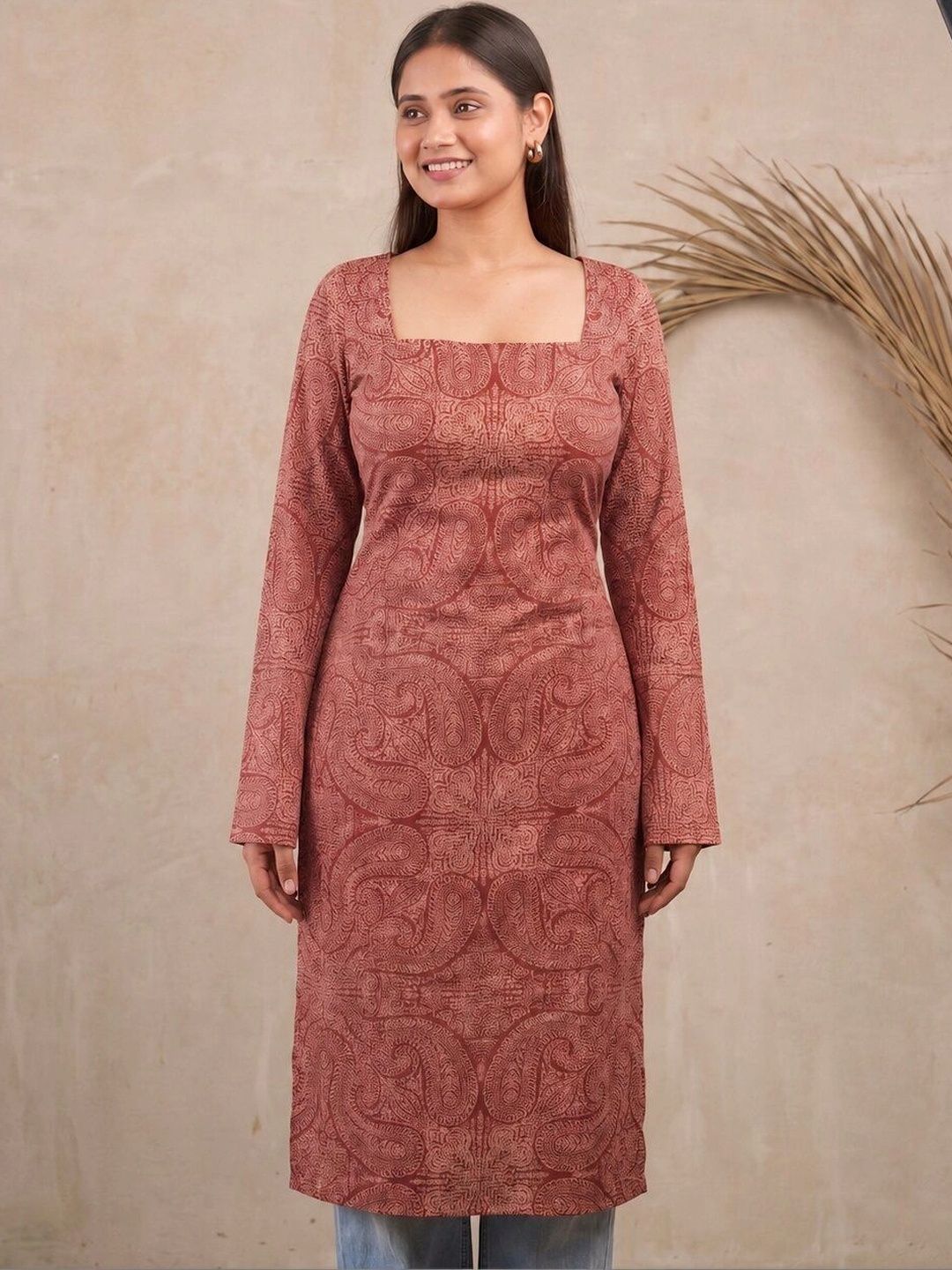 mudscare Paisley Printed Square Neck Pure Cotton Kurti