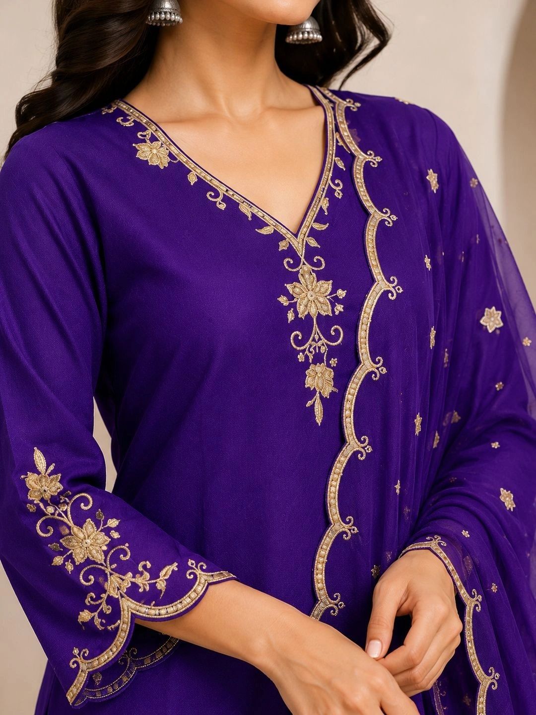 Women Ethnic Motifs Embroidered Regular Thread Work Pure Cotton Kurta with Trousers & With Dupatta 4