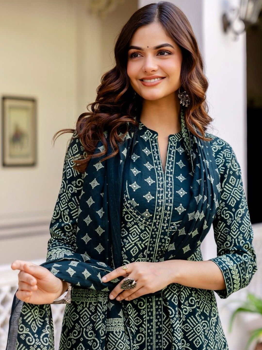 Anouk Women Printed Regular Pure Cotton Kurta with Trousers & With Dupatta