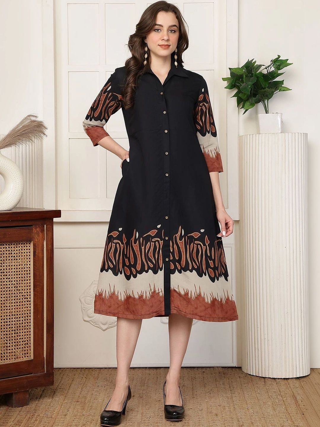 Manqsh by Claura Print Shirt Midi Dress