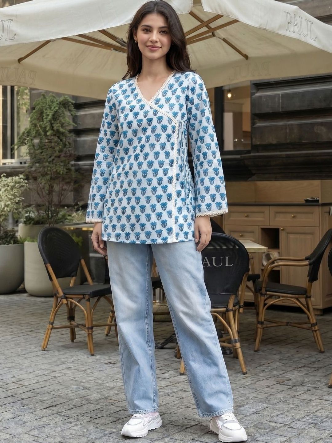 Anouk Botanical Printed V-Neck Kurti