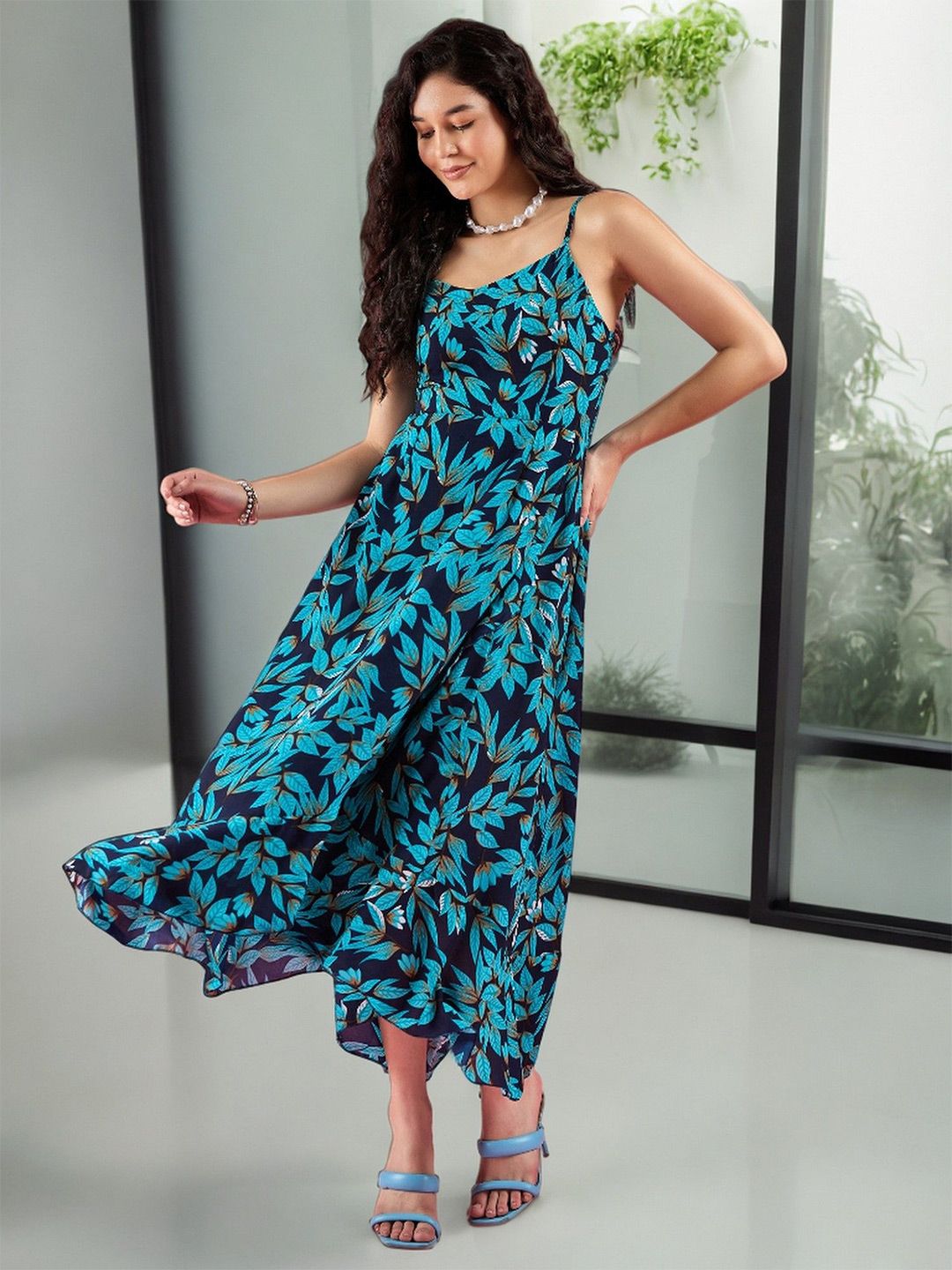 DressBerry Printed Shoulder Straps Maxi Dress