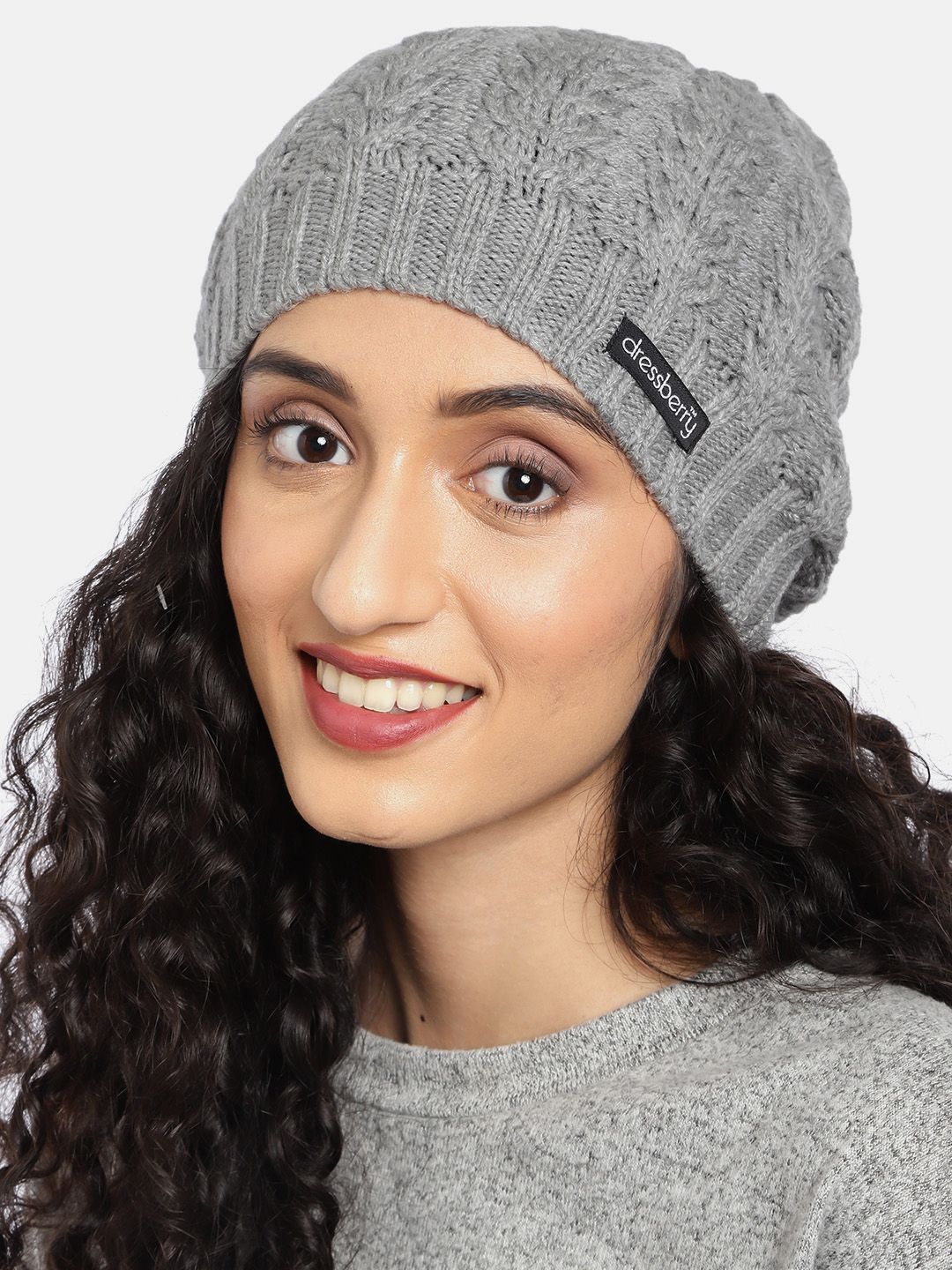 Buy DressBerry Women Grey Self Design Beanie -  - Accessories for Women