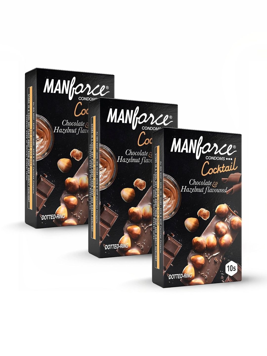 Manforce Set Of 3 Cocktail Chocolate & Hazelnut Dotted & Flavoured Condoms - 10Pcs Each