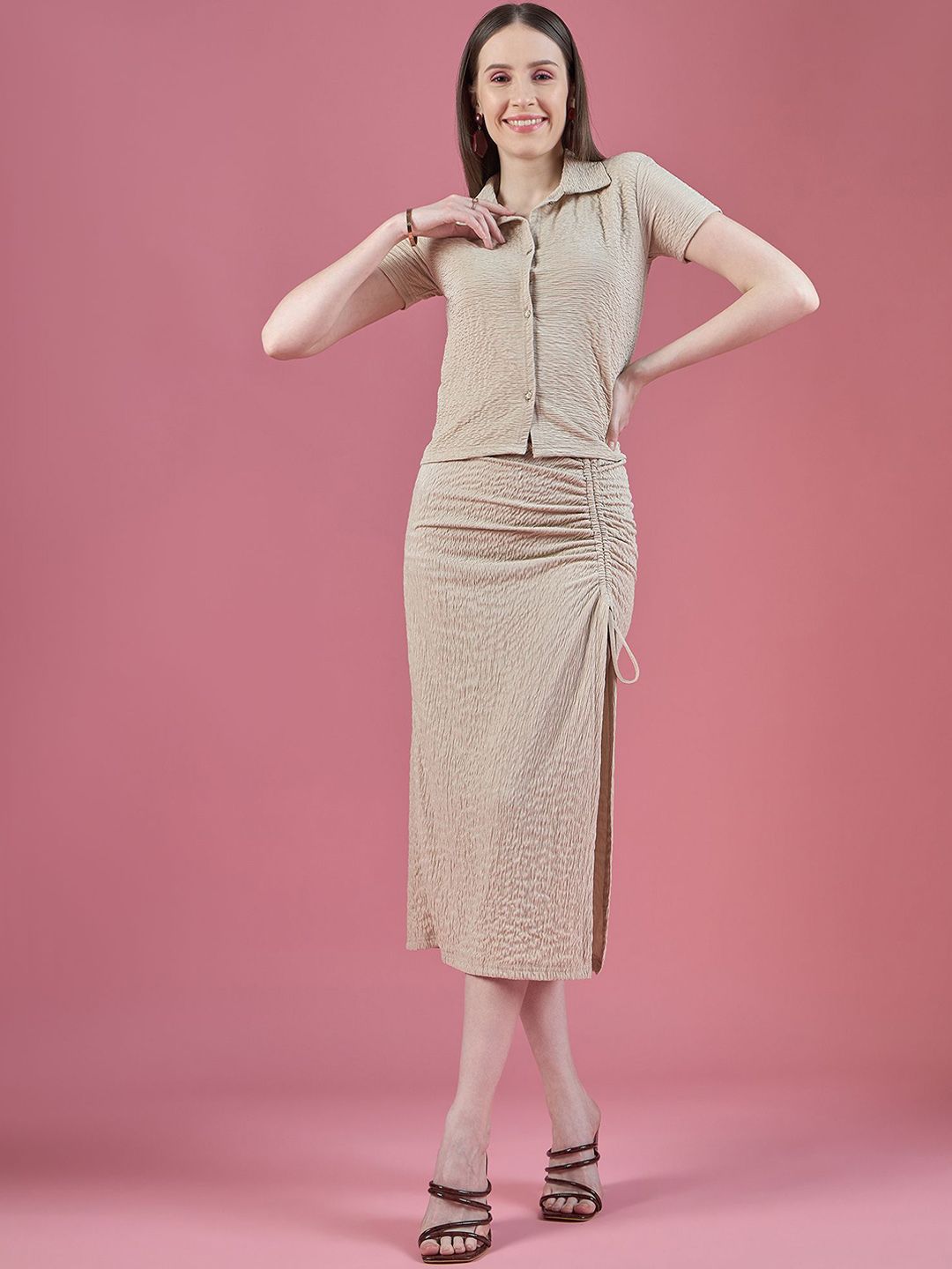 Buy DressBerry Self Design Shirt Collar Shirt With Skirt Co Ords -  - Apparel for Women