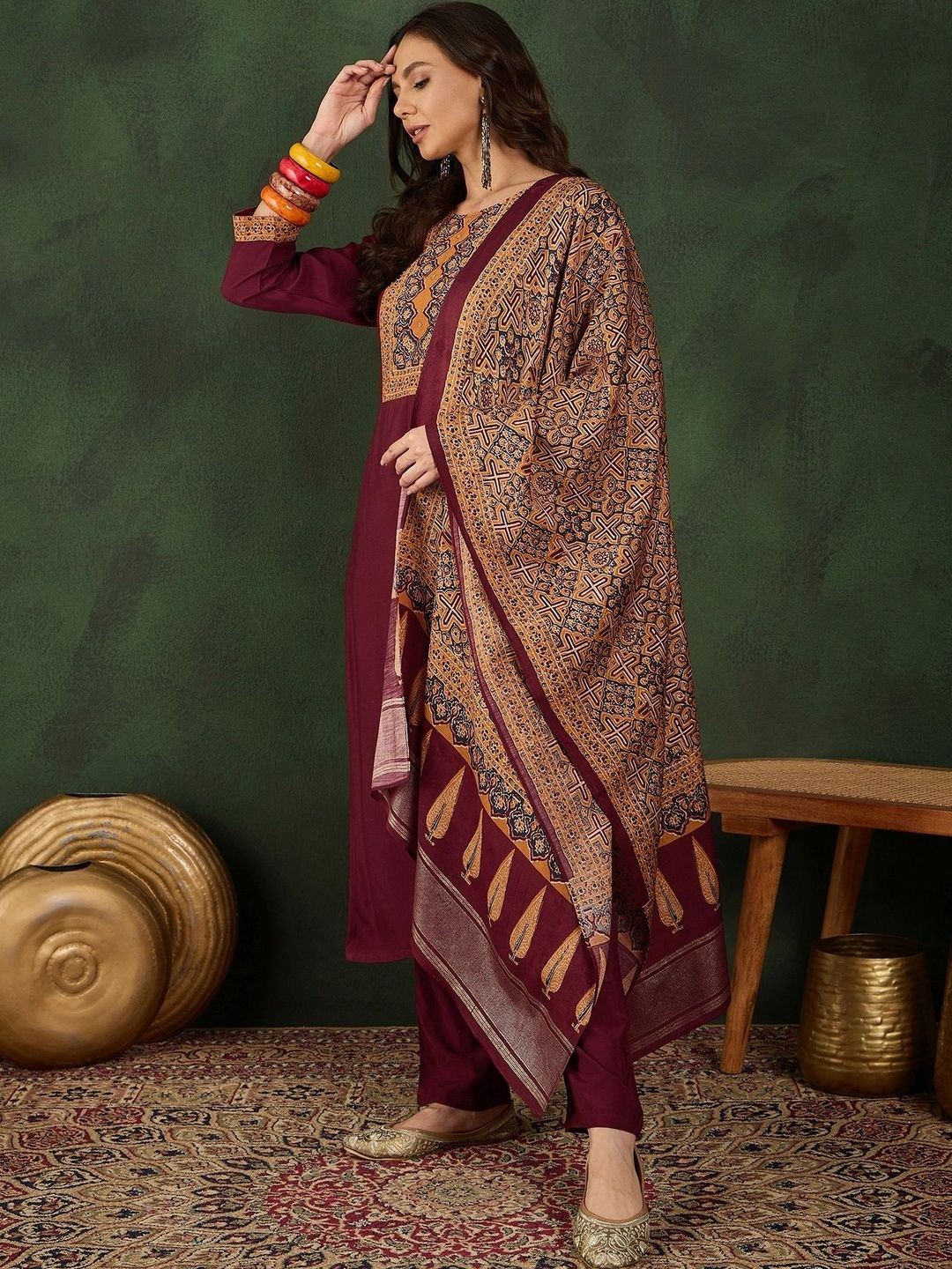 Women Ethnic Motifs Yoke Design Regular Kurta with Trousers & With Dupatta 3