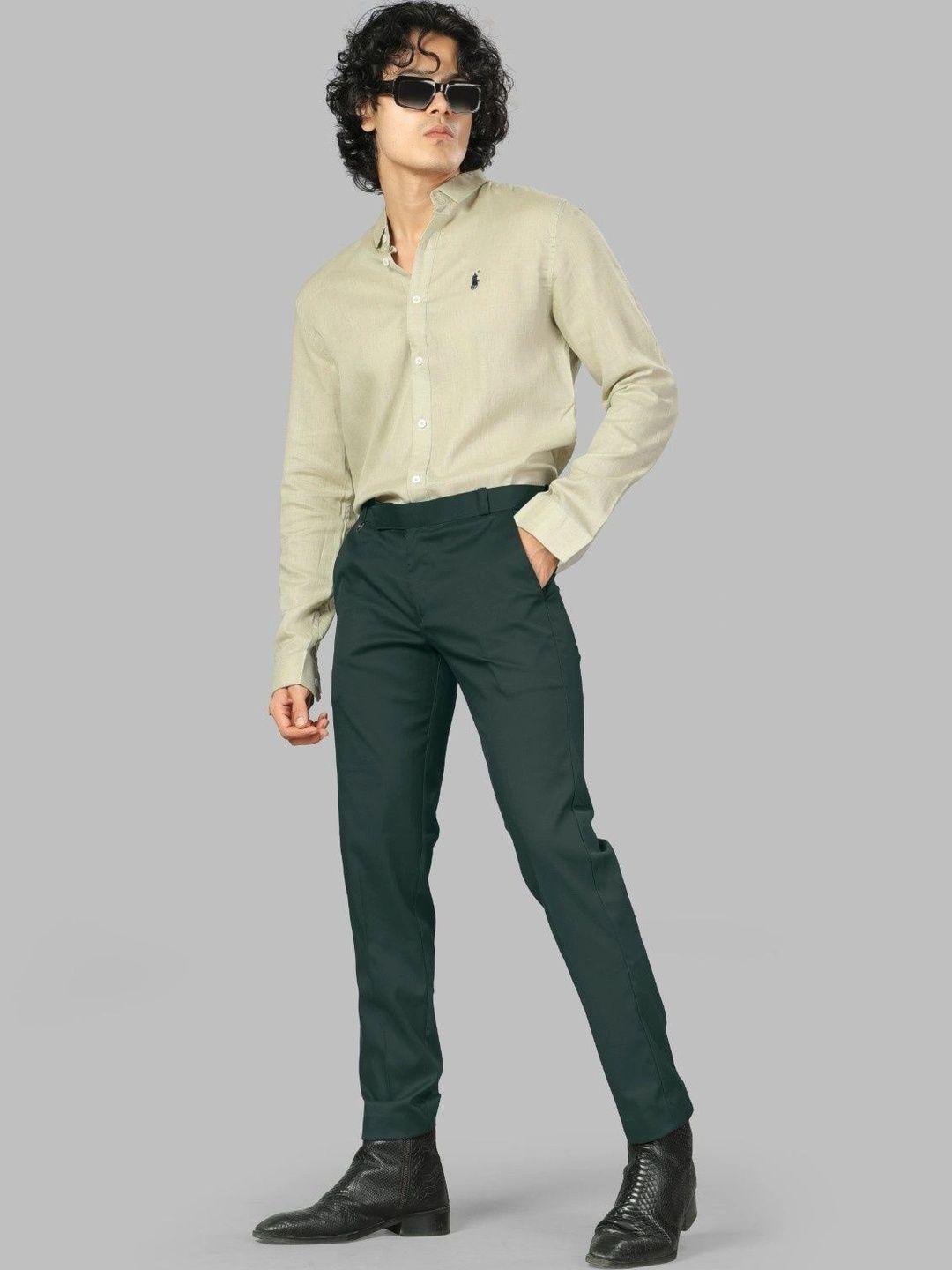 Moudlin Men Cotton Flat Front Classic Trousers